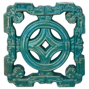 Chinese Ru-Yi Coin Turquoise Green Mix Glaze Wall Floor Clay Tile Hws3587