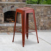 30" High Backless Distressed Kelly Red Metal Indoor-Outdoor Barstool