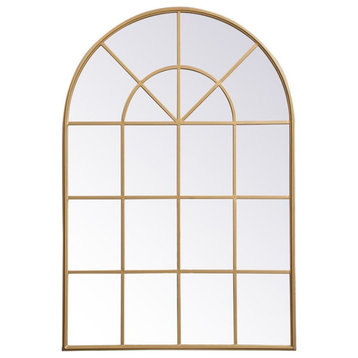 Elegant Decor Motif 53" x 36" Mid Century Metal Windowpane Frame Mirror in Brass