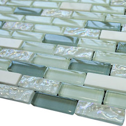 Aqua Green and White Crystal Glass Mosaic Tile Brick Pattern (Glossy&Matte) - Home Decor
