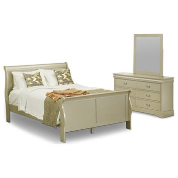 East West Furniture Louis Philippe 3-piece Queen Bedroom Set in Metallic Gold