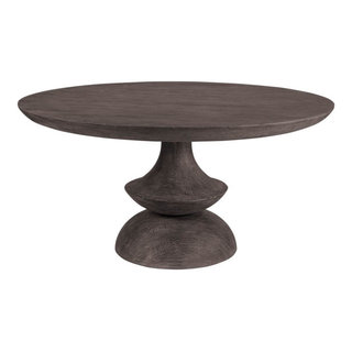 60" Gray Rounded Solid Wood Pedestal Base Dining Table - Farmhouse ...