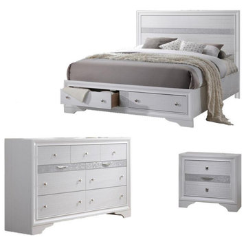 Chic White 3 Piece Bedroom Set with California King Platform Bed