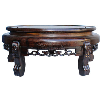 9.75" Chinese Brown Wood Round Table, Top Stand Display Easel Hws129H