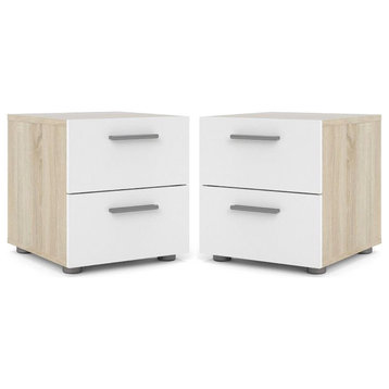Tvilum Canada 2 Piece Bedroom Set with 2 Drawer Nightstand in Oak and White