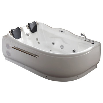 6' Right Corner Acrylic White Whirlpool Bathtub for Two