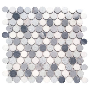 Mosaic Tile Marble Penny Coin Series, Gray Blue White Matte