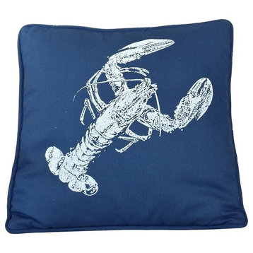 Decorative Lobster Pillow, Navy Blue and White, 16"
