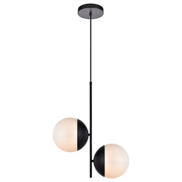 Elegant Eclipse 2-Light Black Pendant With Frosted White Glass
