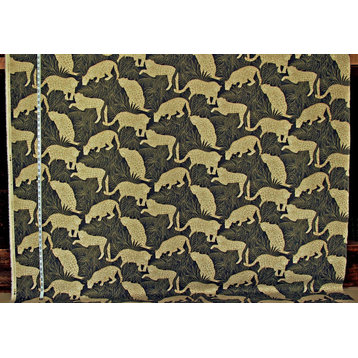 Jungle animal fabric jaguar drapery material metallic, Standard Cut