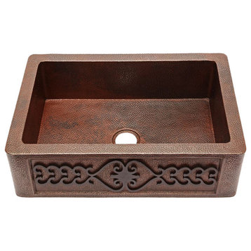33" Single Well Copper Farmhouse Kitchen Sink - Wrought Iron by SoLuna, Cafe Nat