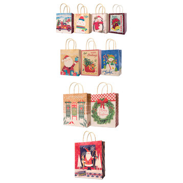 Pack of 10 Assorted Christmas Gift Bags with Handle