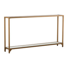 Dillon Narrow Metal Console, Gold With White Glass