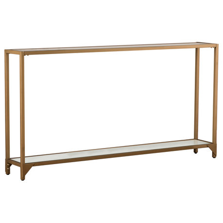 Dillon Narrow Metal Console, Gold With White Glass