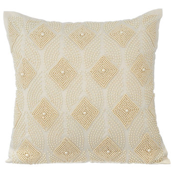 Ivory Decorative Pillow Covers 14"x14" Cotton, Victoria Pearls