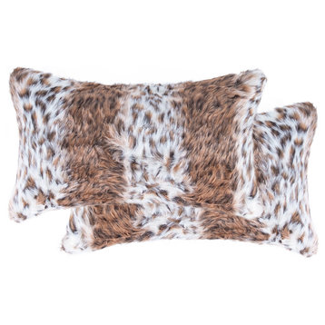 Belton Faux Fur Pillow 12"x20", Georgetown Lynx, Set of 2