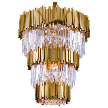 3-Tier Gold Rod Round Frame With Clear Crystal Chandelier