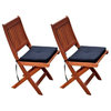 CorLiving Miramar Brown Wood Patio Folding Chairs with Black Cushions - Set of 2