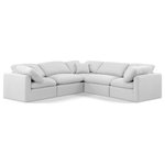 Meridian Furniture - Indulge Upholstered Modular L-Shaped Sectional, White, 5-Piece: 2 Armless Chair, 3 Corner Chair, Down Stuffed Linen Textured Fabric - Experience ultimate comfort and style with our white linen textured fabric Indulge Sectional. The luxurious linen texture of the fabric will elevate the aesthetic of any room. This sofa provides ample space for you to relax while its modular build offers the option of unlimited configurations. Whether you're looking to add a stylish element to your living room or a comfortable seating option to your bedroom, this sofa is the perfect choice.