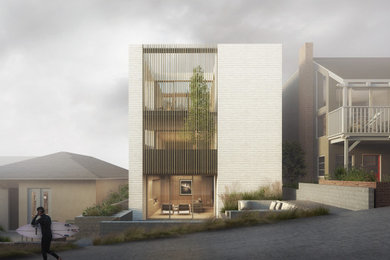 Idee per la facciata di una casa contemporanea a tre piani