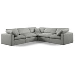 Meridian Furniture - Comfy Upholstered L-Shaped Modular Sectional, Grey, 5-Piece: 2 Armless Chair, 3 Corner Chair, Linen Textured Fabric - Give your space a whole new look with this grey Comfy linen textured fabric sectional. This handsome sectional fits nicely with other items in the Comfy collection and is a versatile seating option designed for adaptability, comfort and style. Wrapped in rich grey durable linen textured fabric upholstery, this sectional offers a plush embrace of overstuffed down feather cushions, carefully crafted to deliver the highest level of comfort. The perfect seat for creating an oasis for relaxation, this sectional has thick foam surrounding its frame for added support and coziness.