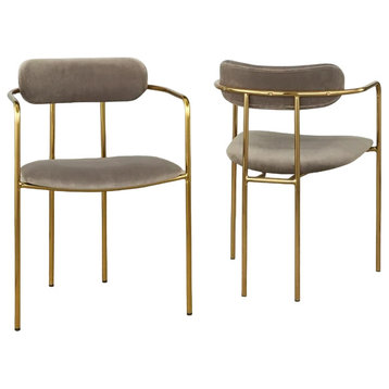 2 Pack Dining Chair, Golden Metal Frame With Velvet Seat & Open Back, Taupe