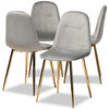 Pickard Gray Velvet Fabric Gold 4-Piece Metal Dining Chair Set