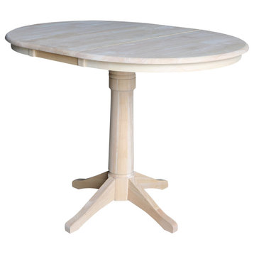 36" Round Top Pedestal Table With 12" Leaf - 34.9"H - Dining or Counter Height