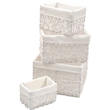 Paper Rope Storage Totes, 4-Piece Set, White