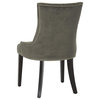 Transitional Dining Chair, Padded Seat & Low Sloped Arms With Nailhead, Graphite