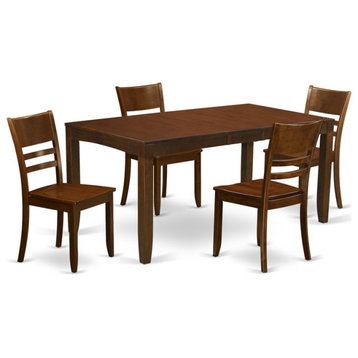 East West Furniture Lynfield 5-piece Wood Dining Table Set in Espresso