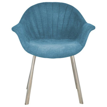 Norina Arm Dining Chair, Blue Soft Fabric Cover, Chrome Frame