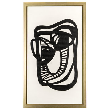 35X59, Hand Painted Gold Frame Geometric Face, Black