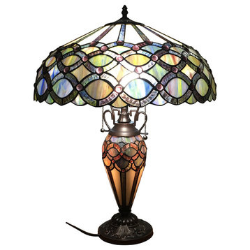 PRISMA, Tiffany-style 3 Light Double Lit Table Lamp, 16" Shade
