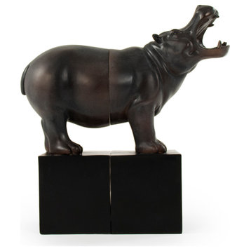 Resin Hippopotomus Bookend, Off-Black