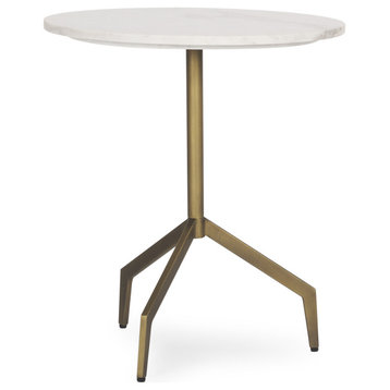 Serre Marble Top 3 Prong Gold Metal Base End Table