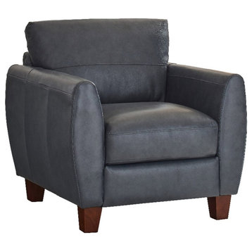 Leather Lusso Bayliss Contemporary Genuine Leather Accent Chair in Blue