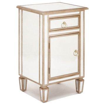 Urban Designs Gold-Trimmed Mirrored Cabinet Side Table