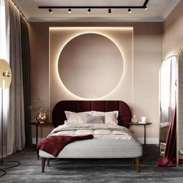 Master bedroom in burgundy palette
