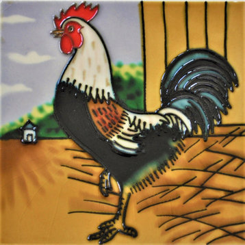6x6" Rooster Farm House Ceramic Art Tile Hot Plate Trivet and Wall Decor
