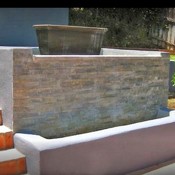 Custom Stacked-Slate Garden Water Feature