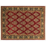 Bareens Designer Rugs - Tabriz Pak Persian Lana Red/Black Wool Rug - 10'0'' x 14'7'' - Designed with mesmerizing intricacy and gorgeous color palette, this hand-knotted masterpiece demonstrates the beauty and electrifying thrill of Pak Persian art. These meticulously hand-knotted Pak-Persian rug is made with pure wool and features breathtaking traditional, transitional, and tribal designs in bold luxurious color pallets. Known for their intricate designs these rugs are a reproduction of Persian rugs, made in Pakistan with unique Mughal designs. Made by master weavers using the same Persian texture, design and dying technique, we wanted to produce the most significant manifestation of Persian art, life, and culture. This rug is most famous for its exceptional quality, incredible designs, patterns, and vibrant rich color. Pak-Persian rugs made with Persian weave with high knot counts, which enables the high intricacy and detail found in the patterns are also referred to as "State of art", each color adds a rich beautiful detail in the artwork of this rug. The design, color, and beautiful chromatic composition with a vibrant sheen with intricate designs, exude beauty, elegance, and quality make this rug a masterpiece of its own.