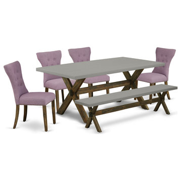 X797Ga740-6, 6-Piece Set, 4 Padded Parson Chair and Table Wood