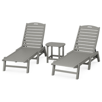 Nautical 3-Piece Chaise Lounge Set, South Beach 18" Side Table, Slate Grey