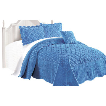 Tatami Quilted Faux Fur Bedspread Set, Palace Blue, King