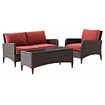 Kiawah 3-Piece Outdoor Wicker Seating Set With Sangria Cushions