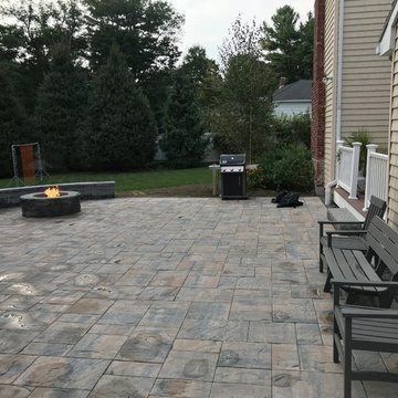 Patio with propane firepit, wall and grill hook up
