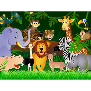 Cartoon Jungle Animals Multicolor Wall Mural 142"x106"