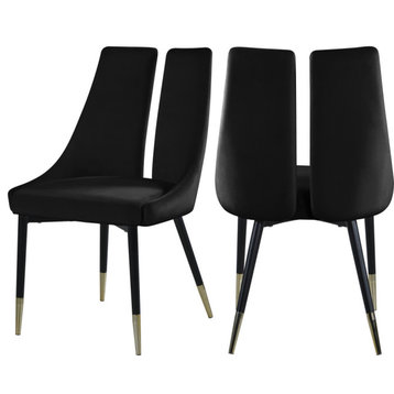 Sleek Velvet Upholstered Dining Chair (Set of 2), Black