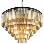 Gatsby Luminaires - Fringe 33-Light Chandelier, Gray Iron, Golden Teak, With LED Bulbs - Bring glamour to your home with this thirty three light stunning pendant chandelier from Glass Fringe collection. Industrial style frame yet delicate and modern glass fringe options this stunning ceiling light will surely update your decor